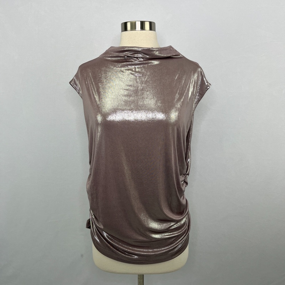 Maeve Mock-Neck Ruched Shine Tank Pink Mauve Vacation Party Top Womens XL - Picture 3 of 14